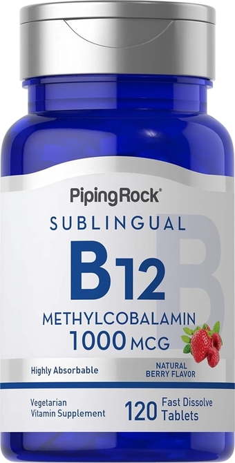 Vitamin B12 Sublingual 1000 mcg | 120 Tablets | Methylcobalamin | Berry Flavor | Non-GMO, Gluten Free Supplement