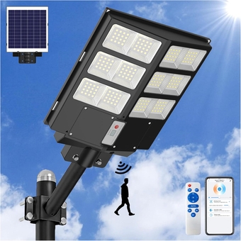 Solar Street Light 1000W Outdoor Flood Light with APP 150000LM Waterproof Dusk to Dawn Motion Sensor Light