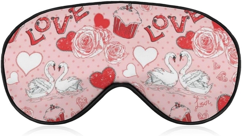 Sleep Mask Valentine Romantic Swan Eye Mask with Adjustable Strap for Sleeping Love Heart Eye Sleep Shade Cover, Blocks Light Reduces Puffy Eyes Gifts