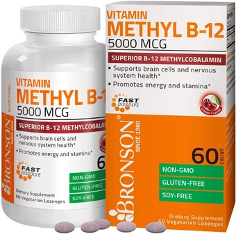 Methyl B12 5000 mcg Vitamin B12 Methylcobalamin Energy & Brain Support 60 Lozenges