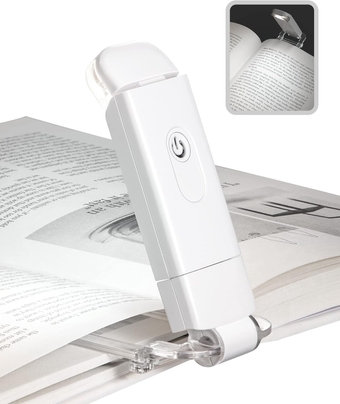 Book Reading Light with Clip, USB Rechargeable Booklight for Reading in Bed, Eye Care LED Book Lamp for Kids, Bookworms,2 Brightness Levels (White)