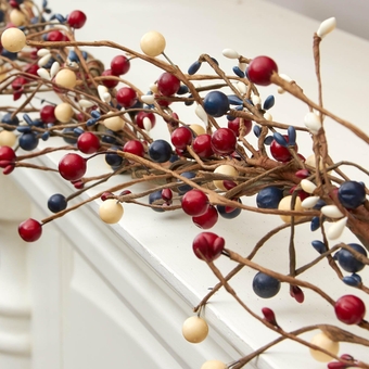 Fourth of July Americana Mixed Red White & Blue Berry & Pip Berry Garland - Patriotic Flag Color Berries for Decorating Table Arrangements, Fireplace Mantel, and More (Size - 48" Long)