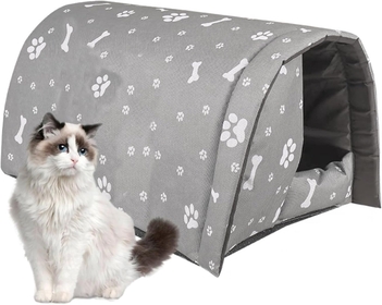 Stray Cats Shelter, Waterproof Outdoor Cat House Foldable Warm Pet Cave for Winter Wild Animal Tent Bed Anti-Slip Kitten Cave for Feral Cat Dog Puppy Weatherproof Black (Medium)