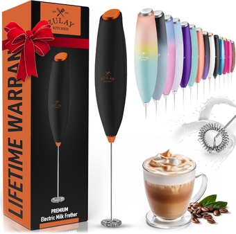 Powerful Milk Frother for Coffee with Powerful Motor - Handheld Frother Electric Whisk, Milk Foamer, Mini Mixer and Coffee Blender Frother for Latte, Matcha, No Stand - Black/Copper