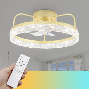 Ceiling Fans with Lights, Low Profile Ceiling Fan with Light, Flush Mount LED Ceiling Fan with Dimmable LED Lights, Reversible Blades, Timing, Smart APP Control for Bedroom (Gold)