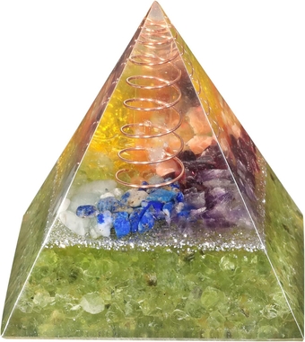 Copper Coil Healing Crystal Orgone Pyramid for Positive Energy Protection Stone Decoration for Home & Office, Peridot