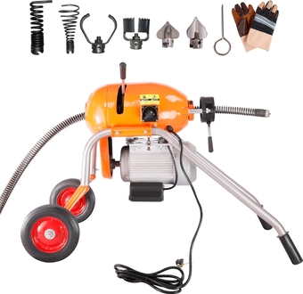 Drain Cleaner Machine 66ft × 6/5", Sewer Snake Machine Auto-feed Electric Drain Auger For Plumbing Fit 1" (50mm) To 5" (500mm) Pipes, Drain Cleaning Machine With Wheels & 6 Cutters & Glove