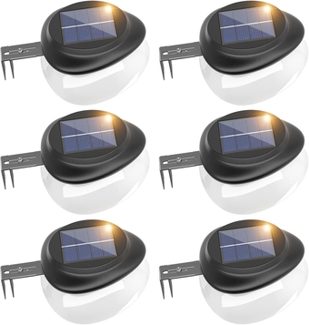 Solar Gutter Lights 6 Pack Warm White Fence Lights 9 LED Waterproof Outddor Decorative Landscape Lighting for Garden Patio