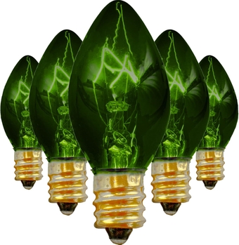 Christmas Light Bulbs, Transparent Clear Green Color, Twinkle Flashing Blinking, C7 Candelabra Style E12 Base, Incandescent Outdoor Lighting, 1 Box of 25pcs (Green)