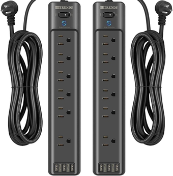 Power Strip 2-Pack,  Surge Protector with 6 AC Outlets & 3 USB Charging Ports, 5 Feet Heavy Duty Extension Cord, 1875W/15A Multiplug for Home Office & Multiple USB Devices - Black