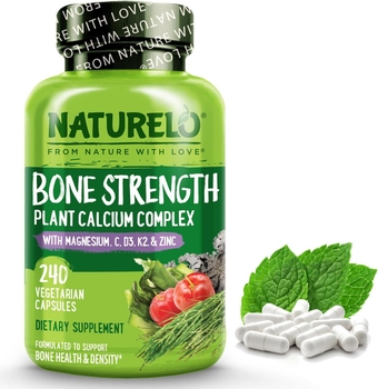 Bone Strength Supplement - 240 Vegan Capsules, Plant-Based Calcium Magnesium Formula with Potassium, Vitamins C, K2, D3 - Non-GMO, Soy-Free, Gluten-Free