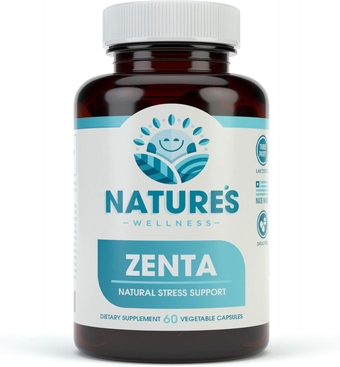 ZENTA - The Natural Relief Supplement to Help Calm Body and Mind | Positive Mood Enhancer - Increase Serotonin Levels with GAB, 5-HTP, Ashwagandha, Chamomile, DMAE | 60 ct