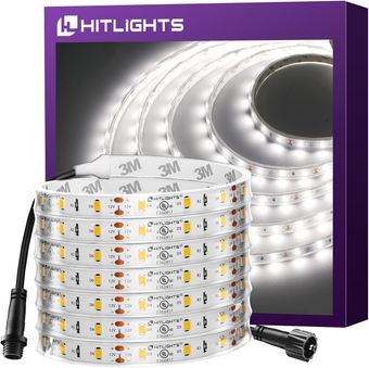 Outdoor LED Strip Lights Waterproof White, 16.4ft Dimmable Tape Light 5000K, IP67, 300 LEDs, 150Lm/ft, 12V Flexible Rope Lights for Home, Balcony, Roof, Patio (Power Source Not Included)