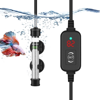 Aquarium Heater 25W/50W/100W Small Fish Tank Heater with Build-in Thermometer and External Temperature Controller, LED Digital Display, 2 Suction Cups (100W for 10-30 Gallons)