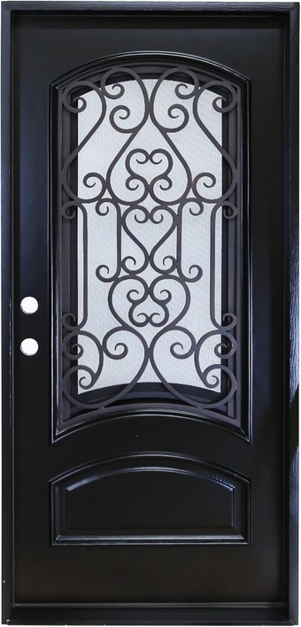 36" x 80" Environment Damage Resistant Polyurethane Composite Exterior Entry House Front Door, Wrought Iron Door w/Openable Rain Window, Right-Hand Double Door Inward Swing in Espresso