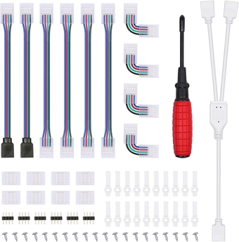 4Pin LED Connector Kit, RGB 10mm Strip Lights Connector 46pcs 8 Types LED Light Connectors, Easy Installation, NO Tools, No Soldering Unwired Connectors Kit for 5050 RGB LED Strip Lights