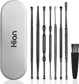 8 Pcs Ear Wax Removal Kit,Professional Double-Headed Ear Pick Earwax Removal Tools,316L Stainless Steel Ear Cleaner Curette with Cleaning Brush and Storage Box,Suit for Kid Adult(Black)