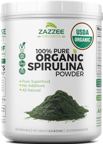 USDA Certified Organic Spirulina Powder, 2.2 Pounds (1 KG), 303 Servings, 100% Pure, Non-Irradiated, Mess-Free Wide Mouth Container, Fresh Smell and Neutral Taste, Vegan, Non-GMO, Gluten-Free