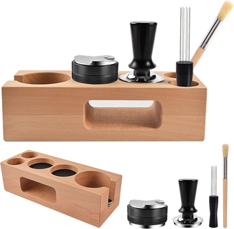 5 pack Espresso Tamper Coffee Distributor & Tamper Espresso Stirrer Wood Coffee Tamper Station Espresso Tamping Mat Compatible with All Espresso Accessories（54mm)