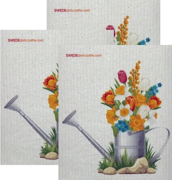 Flowers in Pail Set of 3 Each Swedish Dishcloths | ECO Friendly Absorbent Cleaning Cloth | Reusable Cleaning Wipes