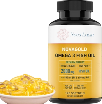 Omega 3 Burpless Fish Oil Supplement 2000mg Max Strength Maintain Healthy Heart, Sharper Brain, Shiny Hair, Boost Immune System, High Potency EPA & DHA Vitamin E, Non-GMO 120 Small Liquid Softgels