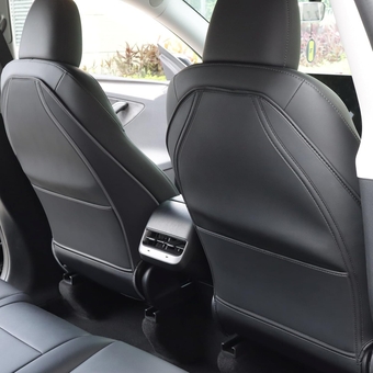 Tesla Model Y Model 3 Leather Seat Back Protector, Wear Resistant Seat Back Protector for Kids Seat Back Covers Kick Mats with Organizer Pocket Tesla Accessories Set of 2 (Black)
