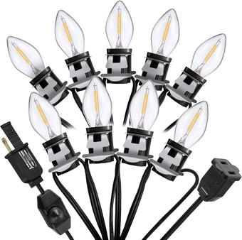 Accessory Cord with 9 LED Light Bulb, 18ft Christmas Village Lights Cord with Dimmer Switch, C7 Blow Mold Lights for Christmas Village Houses, Halloween Pumpkin Holiday Crafts Decoration, Black
