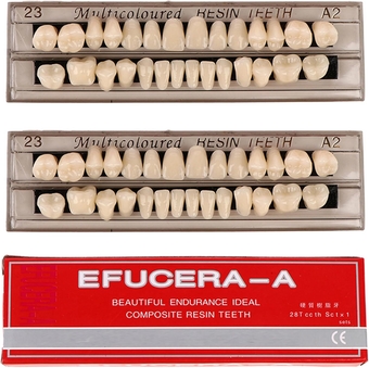 56 Pieces False Teeth Dental Complete Acrylic Resin Denture Tooth, 2 Sets Tooth Replacement kit, 23 Shade A2 Upper + Lower Dental Materials for Replacement, DIY, or Halloween