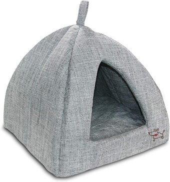 Tent-Soft Bed for Dog and Cat by    - Gray Linen, 16" x 16" x H:14"