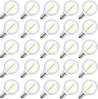 G40 Replacement LED Light Bulbs, 25 Pack Clear Globe Bulb fits E12 C7 Candelabra Screw Base Sockets, 1.5 Inch Dimmable Edison Light Bulbs for Indoor Outdoor Patio Decor, Warm White