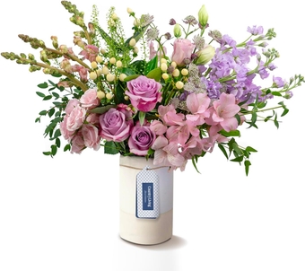 Country Living Floral Collection Premium Pink Rose and Lavender Mixed Fresh Flowers Delivery with Eucalyptus, Extra Large Bouquet with Vase