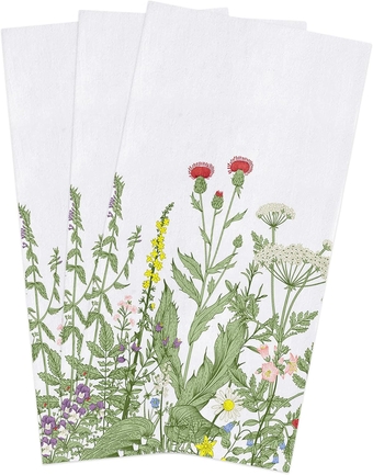 Hand Towels Pack of 3, Botanical Print Vintage Blossom Floral Herb Kitchen Towels, Absorbent Quick Drying Microfiber Cleaning Cloth, 18x28Inch Dish Towels for Cleaning, Drying Dishes
