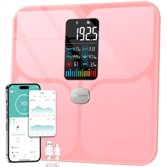 Body Fat Scale,Digital Smart Bathroom Scale for Body Weight,Large LCD Display Screen,16 Body Composition Metrics BMI,Water Weigh,Heart Rate,Baby Mode,400lb,Rechargeable-Rosegold