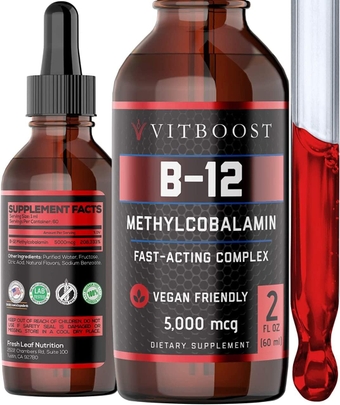 Vegan Liquid B-12 Drops – 60 x 5000 mcg Extra Strength Raspberry Flavored Vitamin B12 Liquid Methylcobalamin sublingual Supplement | Designed to Maximize Absorption & Energy | Gluten Free