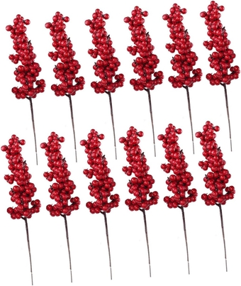 12pcs Christmas Red Fruit Red Berry Stems Artificial Fall Berry Twigs DIY Garland Berry Decor Red Berry Craft Christmas Decor Artificial Red Berries Christmas Tree Cranberries Foam