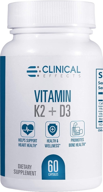 Vitamin K2 + D3 - K2 + D3 Vitamin Supplement with Bioperine Black Pepper Extract and Calcium for Bone and Heart Health Support - 60 Capsules - Max Absorption - Made in The USA