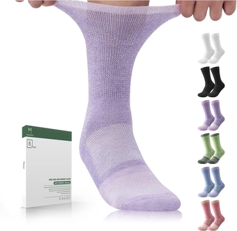 Diabetic Socks with Grippers or without Grippers for Women&Men-6 Pairs Bamboo Non Binding Diabetic Crew Socks