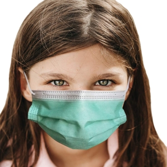 Kids 3-Ply Green Colored Disposable Face Masks Made in USA Breathable Childrens Mouth Cover Design Triple Layer Protection For Indoor Outdoor Activities Home School Park Play Travel (100 Pack)