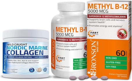 Marine Collagen Peptides Hydrolyzed Protein Powder + Methyl B12 5000 mcg Vitamin B12 Methylcobalamin