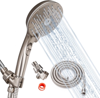 Shower Head with Handheld, High Pressure 5 Spray Modes Water Saving Shower Heads, Built-in Easy Pause Mode, Showerhead with 71 inch Hose, Adjustable Shower Bracket, Brushed Nickel