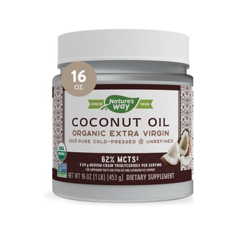 Organic Extra Virgin Coconut Oil, Pure and Unrefined, 62% MCTs, 16 Oz