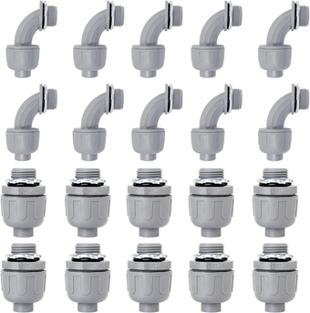 1/2 inch Liquid Tight Connector PVC Flexible Conduit Connector UL Listed Liquid Tight Connector Non-Metallic Electrical Conduit Fittings 20 Pack (10 pcs 180D/10 pcs 90D)…