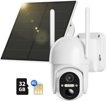 4G LTE Cellular Security Camera Outdoor Includes SD&SIM Card, Solar Powered, Works Without WiFi, 2K Live Video, 360° Full Cover, Color Night Vision, Motion&Siren Alerts, Remote Phone Access