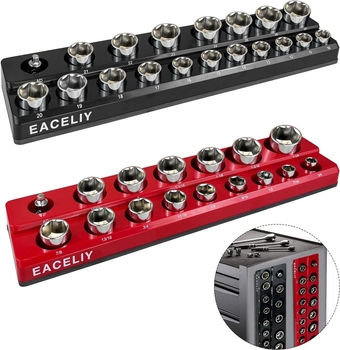2Pcs 1/2" Magnetic Socket Organizer Set,SAE & Metric Socket Holder Kit, Socket Trays，holds 35 Deep and Shallow 1/2" Sockets(sockets not included)