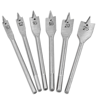 Spade Drill Bit Set - Paddle Flat Bits, 6pcs 10-25mm Carbon Steel Woodworking Hole Cutter Carpenter Tool with Hex Shank for DIY Wooden Craft (6)