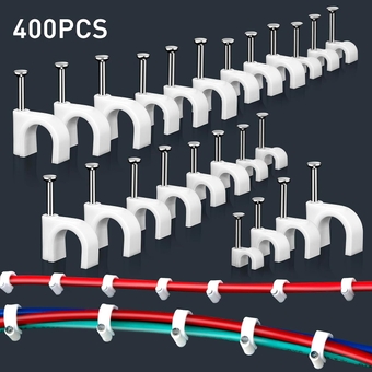 400 pcs Cable Wire Clips Circle Cable Clips with Steel Nail Management RG6 RG59 CAT5 CAT6 RJ45 Electrical Ethernet Dish TV Speaker Cord Tie Holder Single,White Plastic,Coax,Coaxial Clamps (4、6、8、10mm)