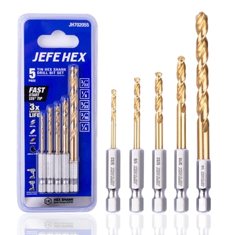 Hex Shank Drill Bit Set - 5 PCS Impact Driver Drill Bit Set with Quick Change Shank - HSS Titanium Twist Drill Bits for Steel, Copper, Aluminum, Zinc Alloy