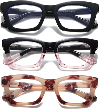3 Pack Oprah Style Reading Glasses for Women Men Blue Light Blocking Computer Square Readers with Spring Hinge and Glasses pouch 2.00