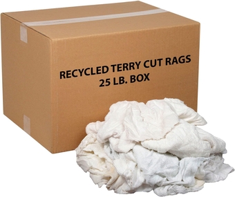 25 Lb. Box Premium Recycled Cotton Terry Cut Rags, White