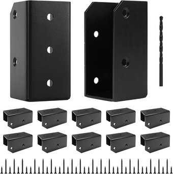 12 Pcs Deck Railing Brackets Connectors, 2x4" Brackets (Actual 1.5"x3.5") for Fence Railing Handrail Stair Wood Lumber Post with Screws, Black